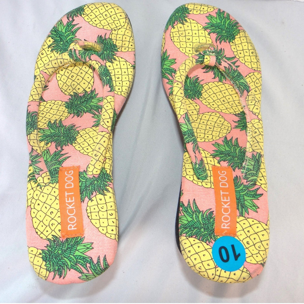 Rocket Dog Womens Pineapple Print Platform Wedge Flip Flops Pink Black 10