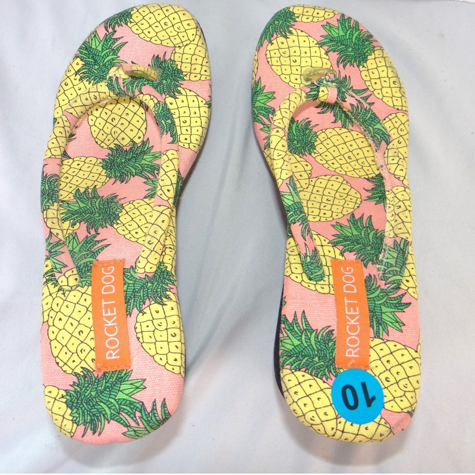 Rocket Dog Womens Pineapple Print Platform Wedge Flip Flops Pink Black 10