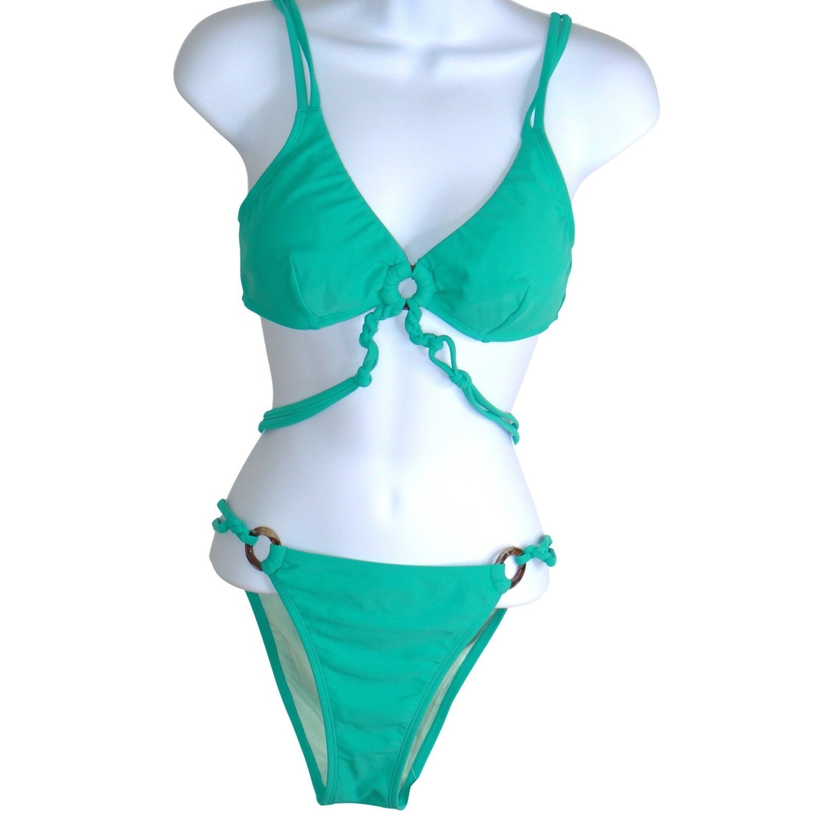 NWT-Cupshe Teal Green Ring Detail Braided Wrap Bikini Set Size M