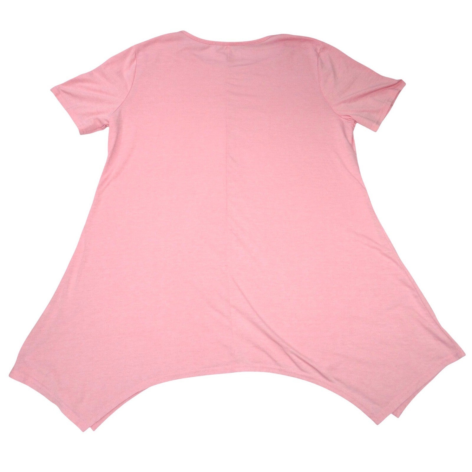 Pink Short Sleeve Sharkbite Hem Tunic Top Crew Neck Relaxed Fit Plus Size 3XL