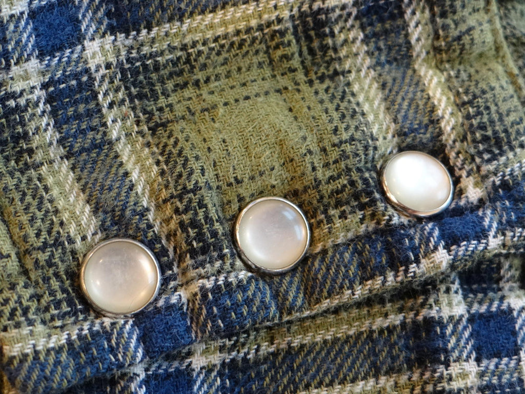 Men's Olive Green Plaid Casual Shirt with Snap Buttons