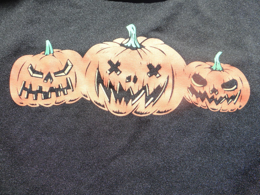 Black Women's Crop Tank Top with Halloween Pumpkin Print