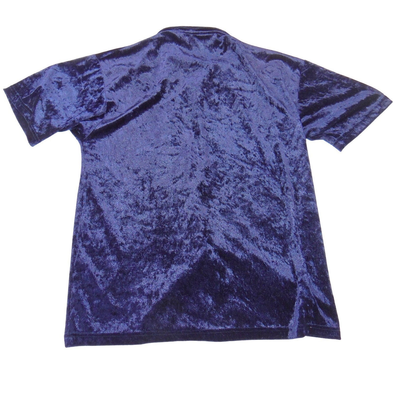 Hoax Vintage Navy Blue Crushed Velvet Button Down Shirt Short Sleeve Medium