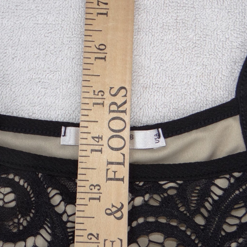 Papaya Womens Black Floral Lace High Neck Crop Top Spaghetti Strap Medium