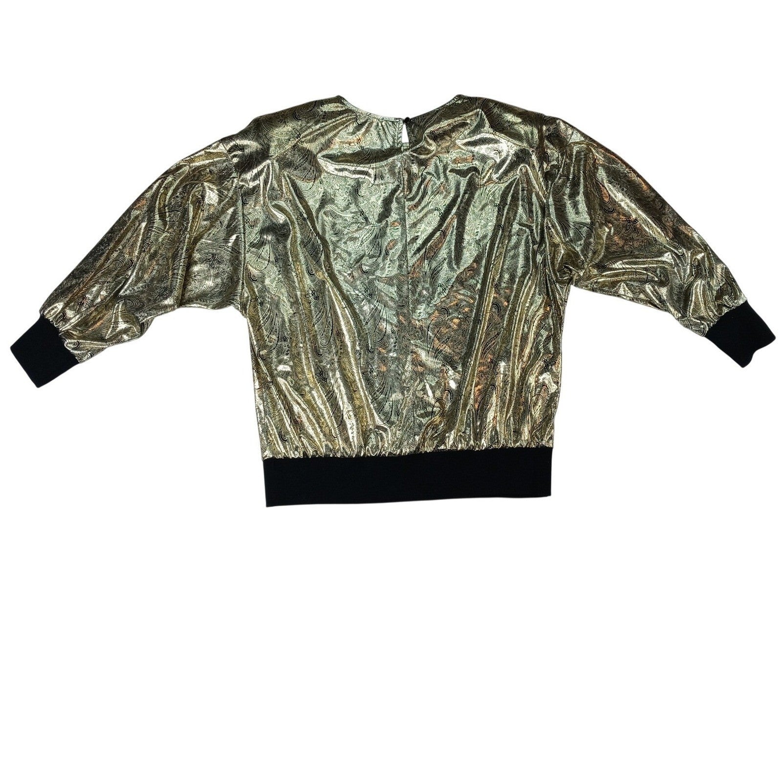 MAYCENE Gold Paisley Metallic Blouse Top Long Sleeve Size Large