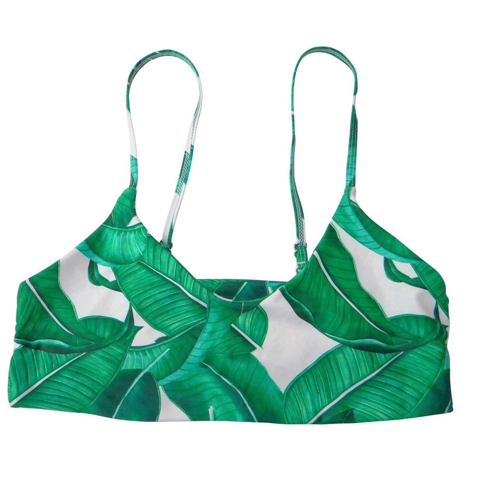 Unbranded Tropical Banana Leaf Print High Waisted Bikini Set Green White Medium