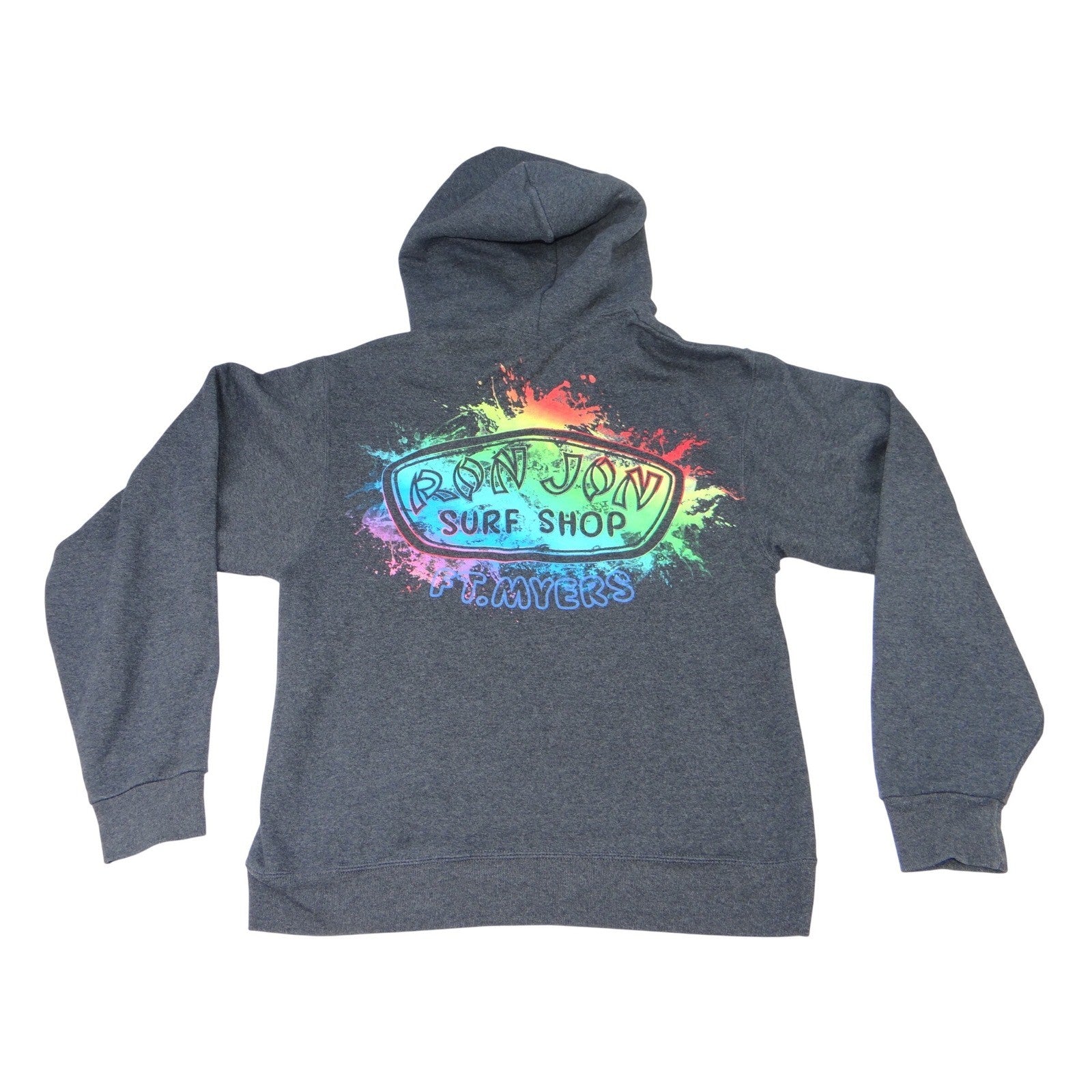 Ron Jon Surf Shop Ft Myers Hoodie Gray Pullover Size S Rainbow Logo