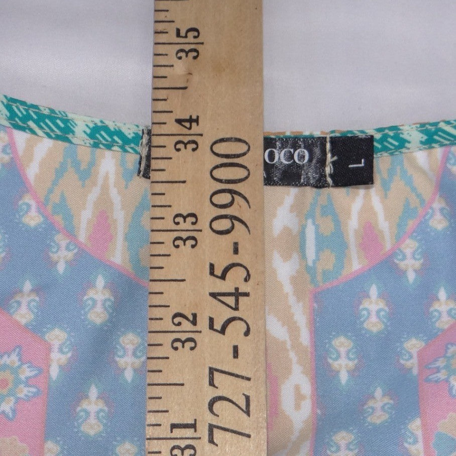 Urban Coco Womens Teal Pink Geometric Boho Tassel Tunic Dress Size L