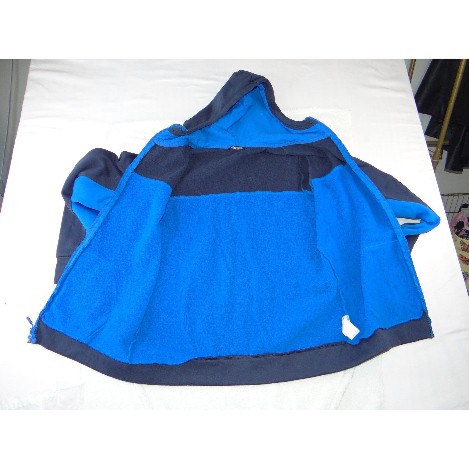The North Face Mens Full Zip Hoodie Blue Colorblock Performance Fleece Size M