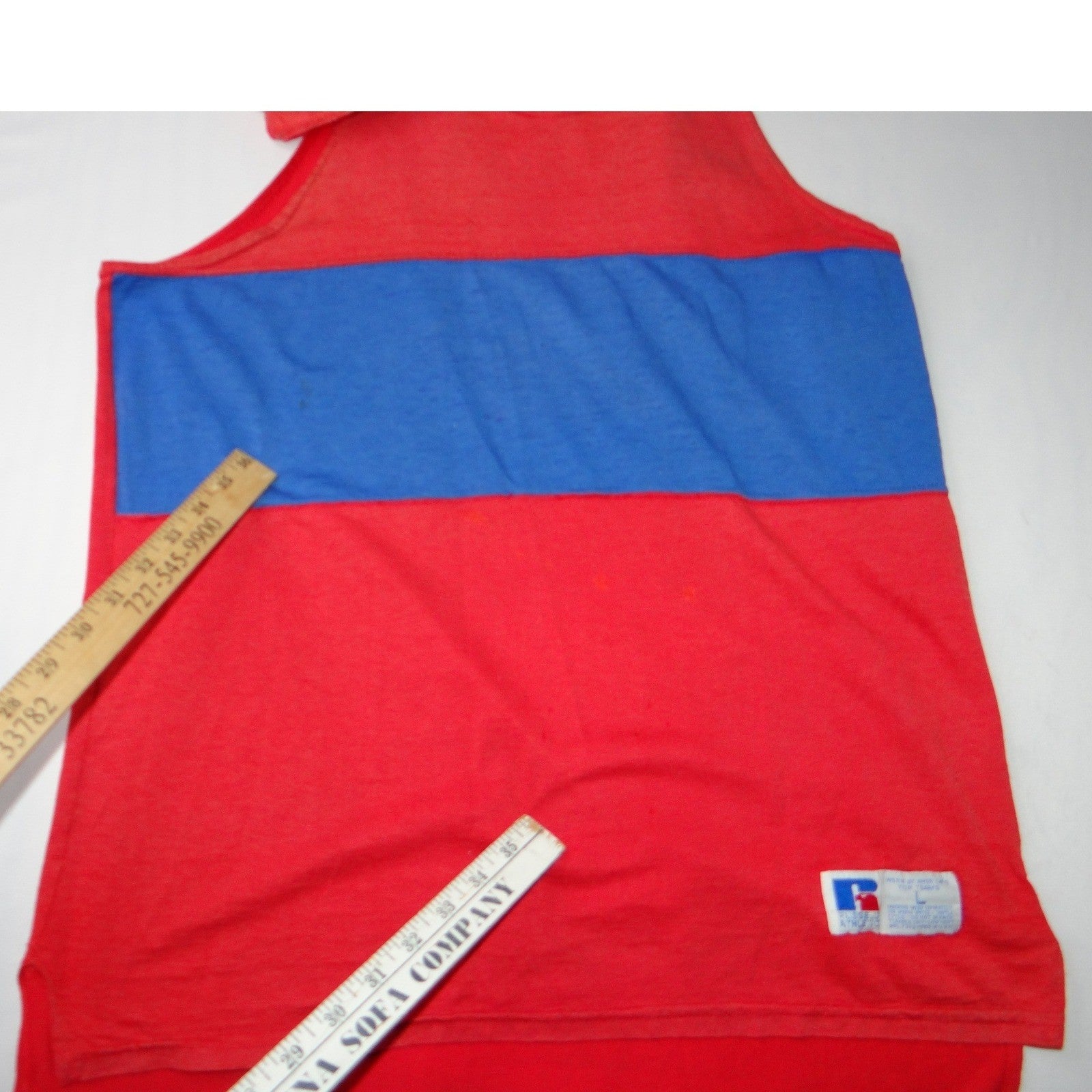 VTG Russell Athletic Men Red Blue Stripe Tank Top Athletic Fit Sz Large USA Made