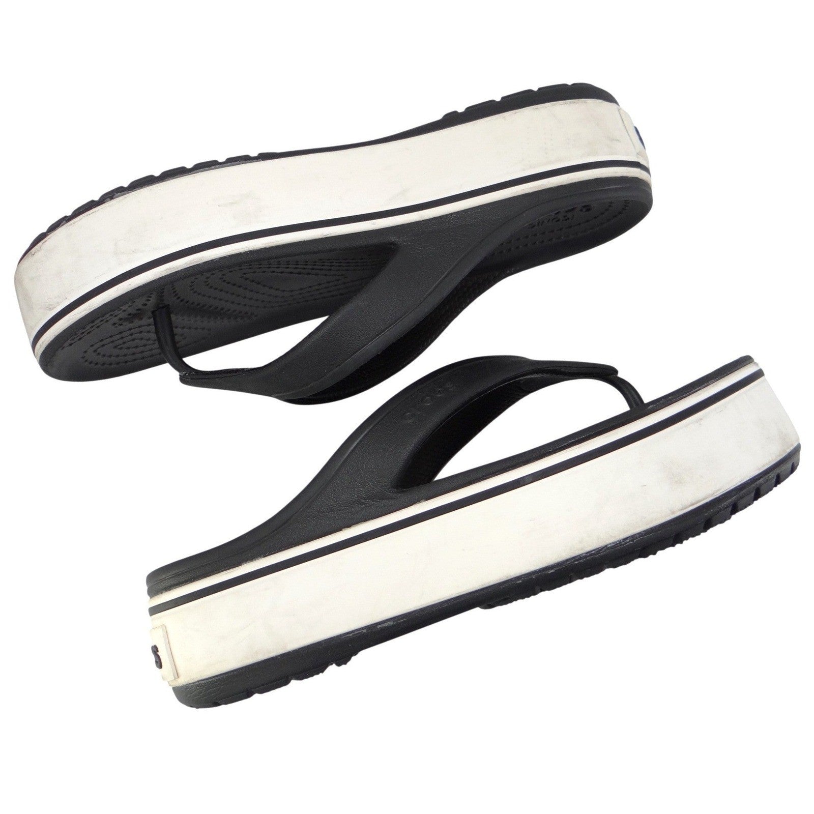 Crocs Crocband Platform Flip Sandals Black White Womens 8 Mens 6 Thong Flatform