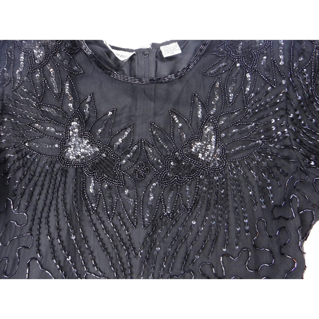 Vintage Stunning BeautiBlack Beaded Sequined Dress Short Sleeve Cocktail Party M