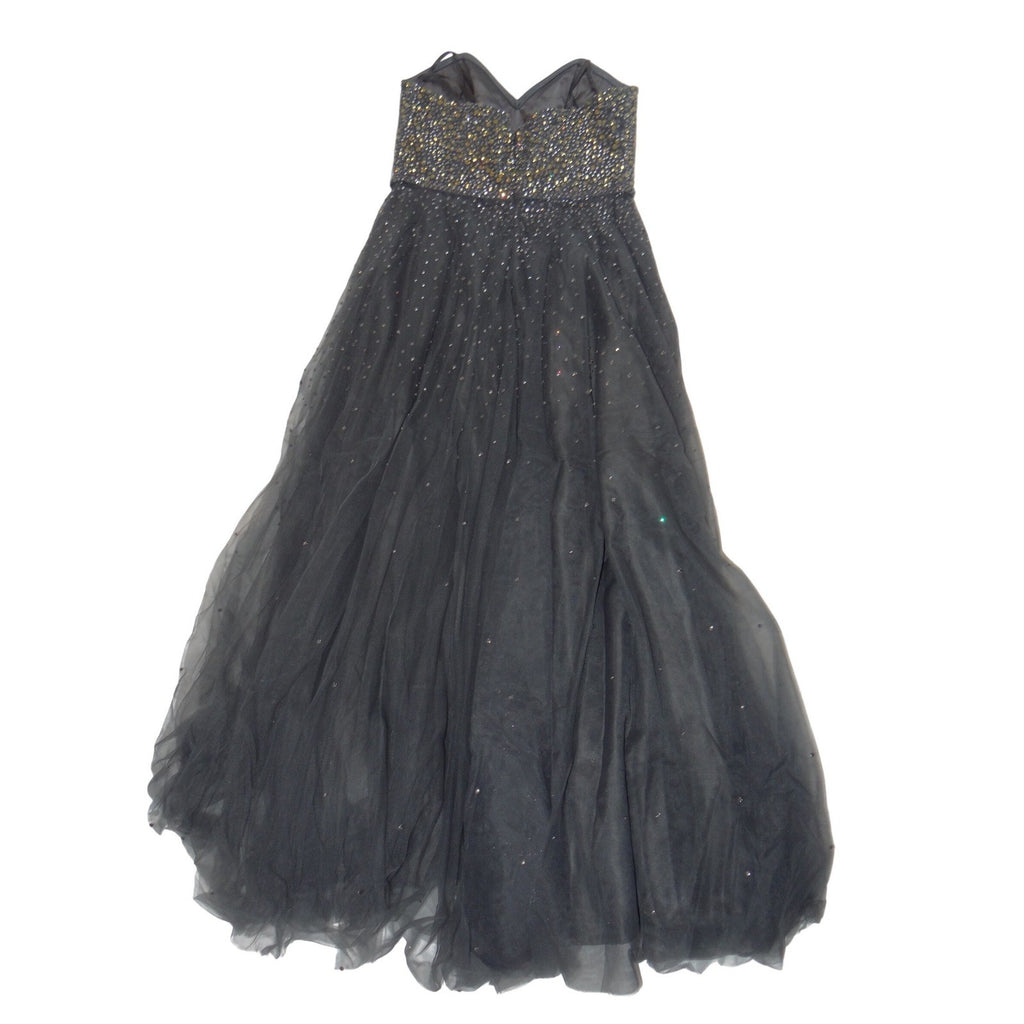 La Femme Charcoal Grey Tulle Beaded Strapless Prom Formal Gown Dress Size 12