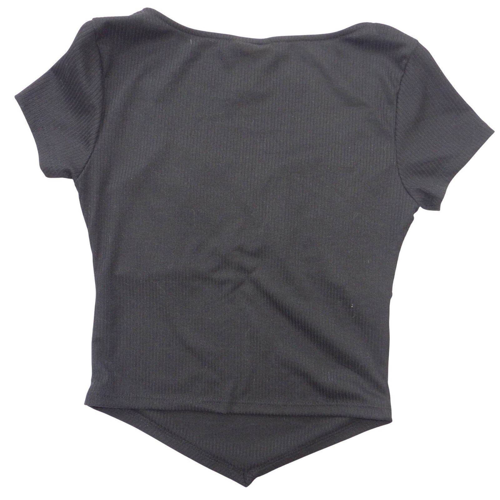 Just Polly Black Ribbed Sweetheart Notched Handkerchief Hem Top JK13451 Mens M
