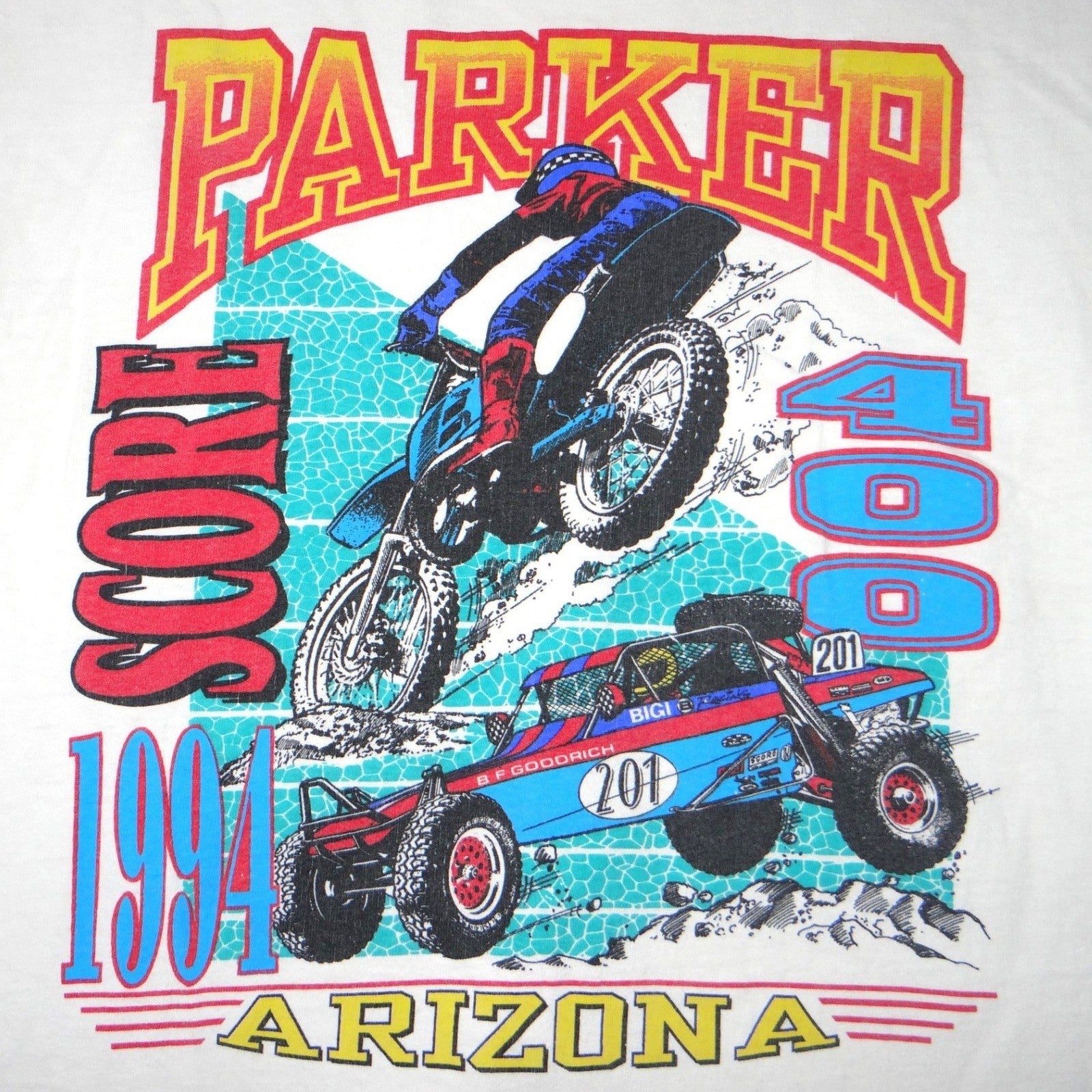 Vintage 1994 Parker Score 400 Arizona Racing Graphic T-Shirt White XL 23x27