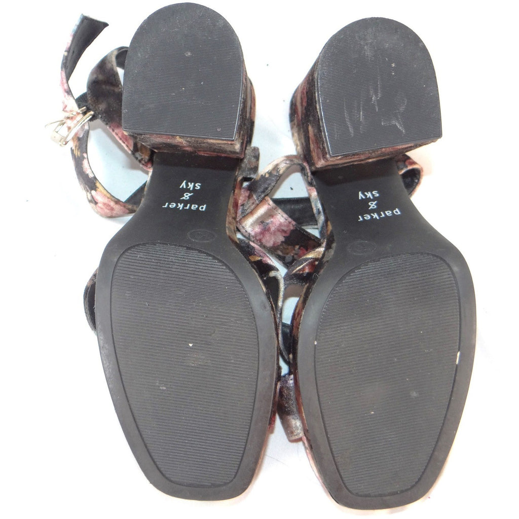 Parker & Sky Womens Floral Velvet Platform Block Heel Sandals Size 10 Black