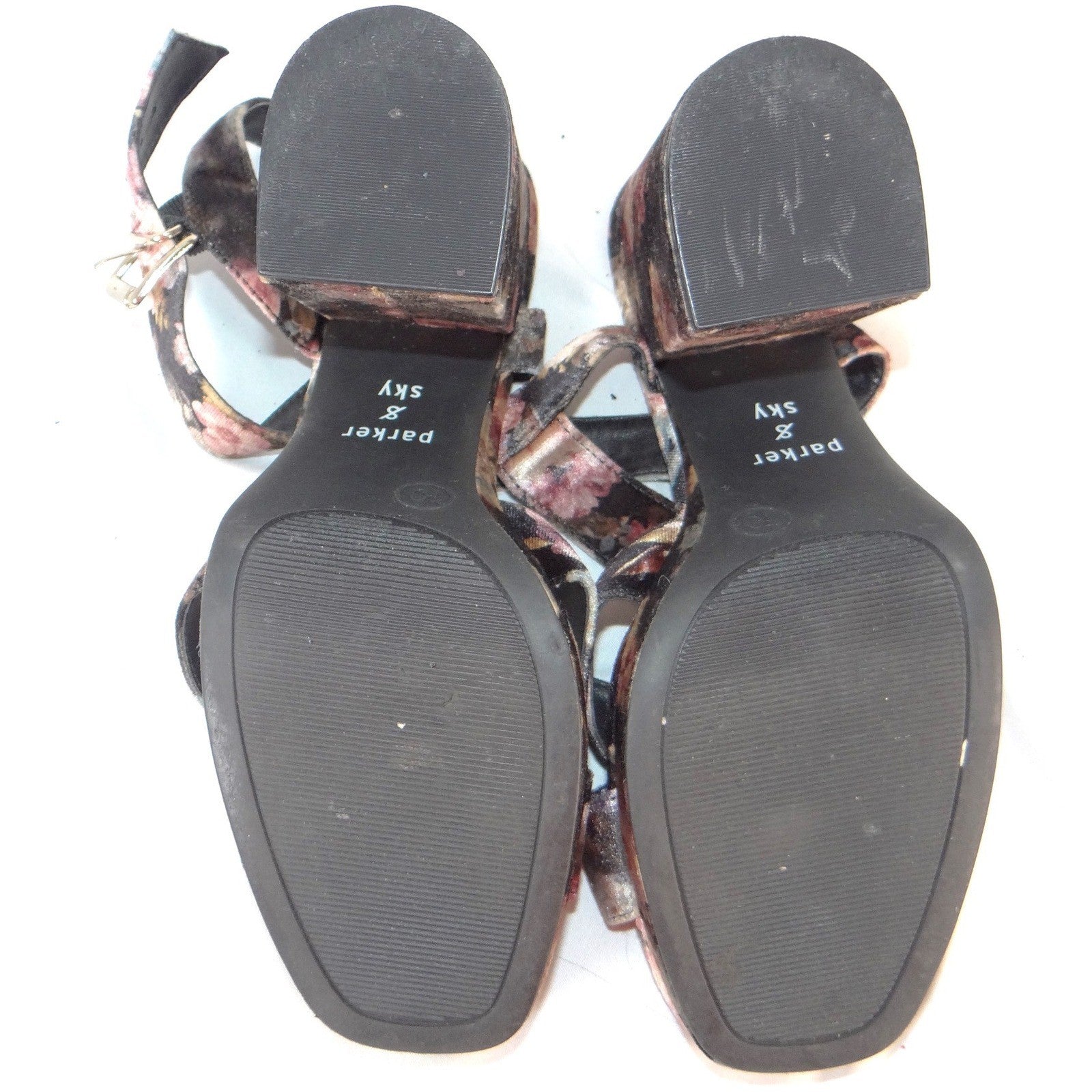 Parker & Sky Womens Floral Velvet Platform Block Heel Sandals Size 10 Black