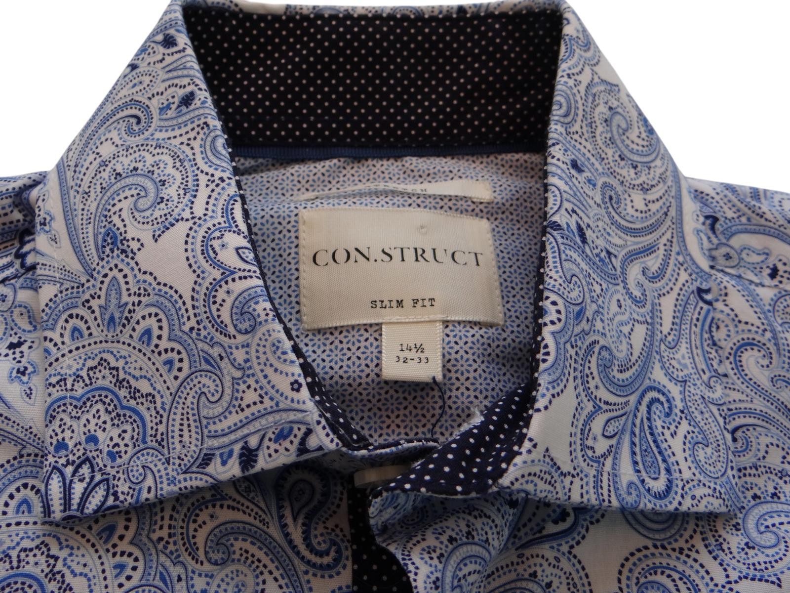 CON.STRUCT Slim Fit Men's Dress Shirt Blue Paisley Pattern
