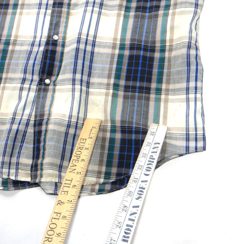 ELY PLAINS Mens Plaid Western Shirt Short Sleeve Pearl Snap Size M
