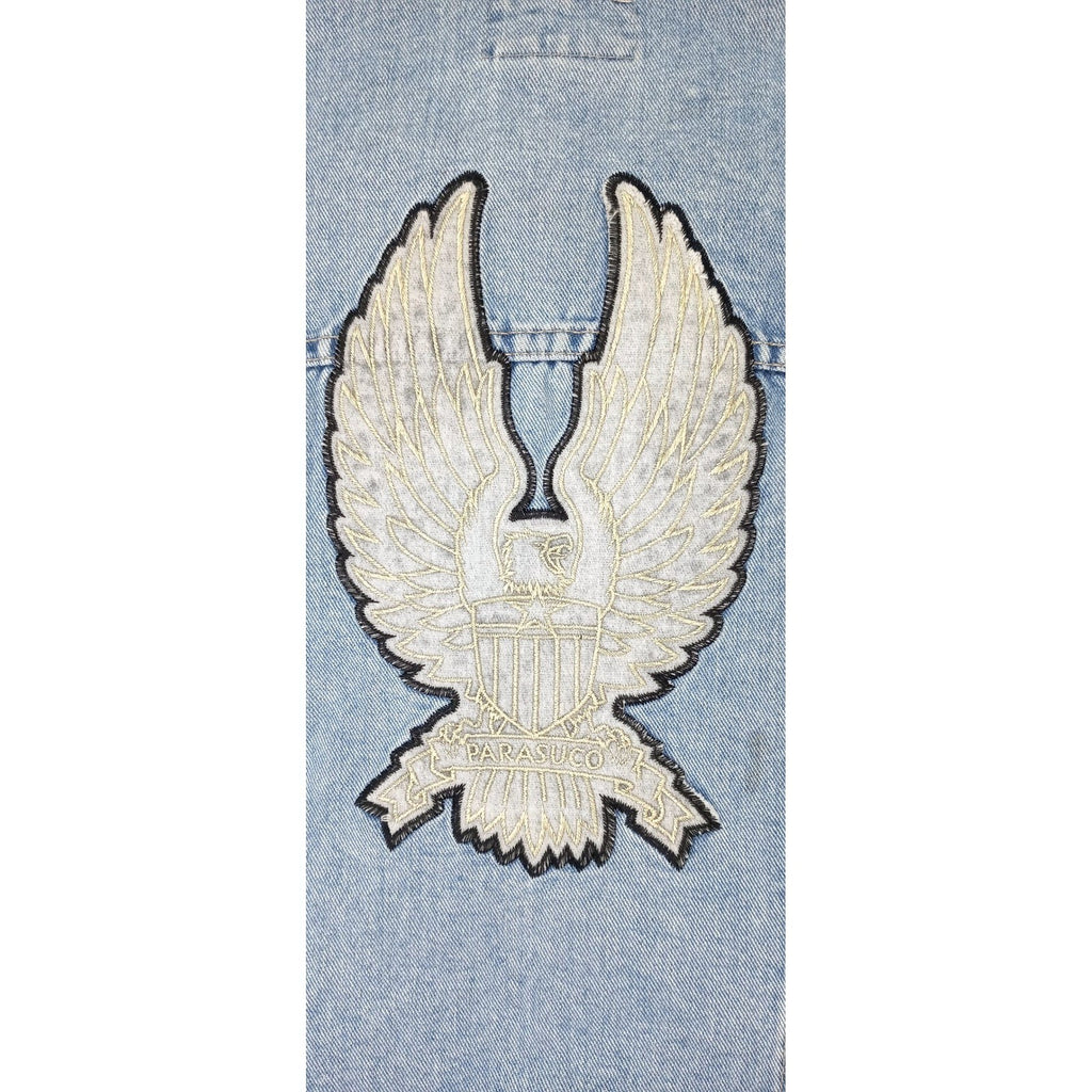 PARASUCO Womens M/M Blue Denim Eagle Patch Sleeveless Vest Jacket