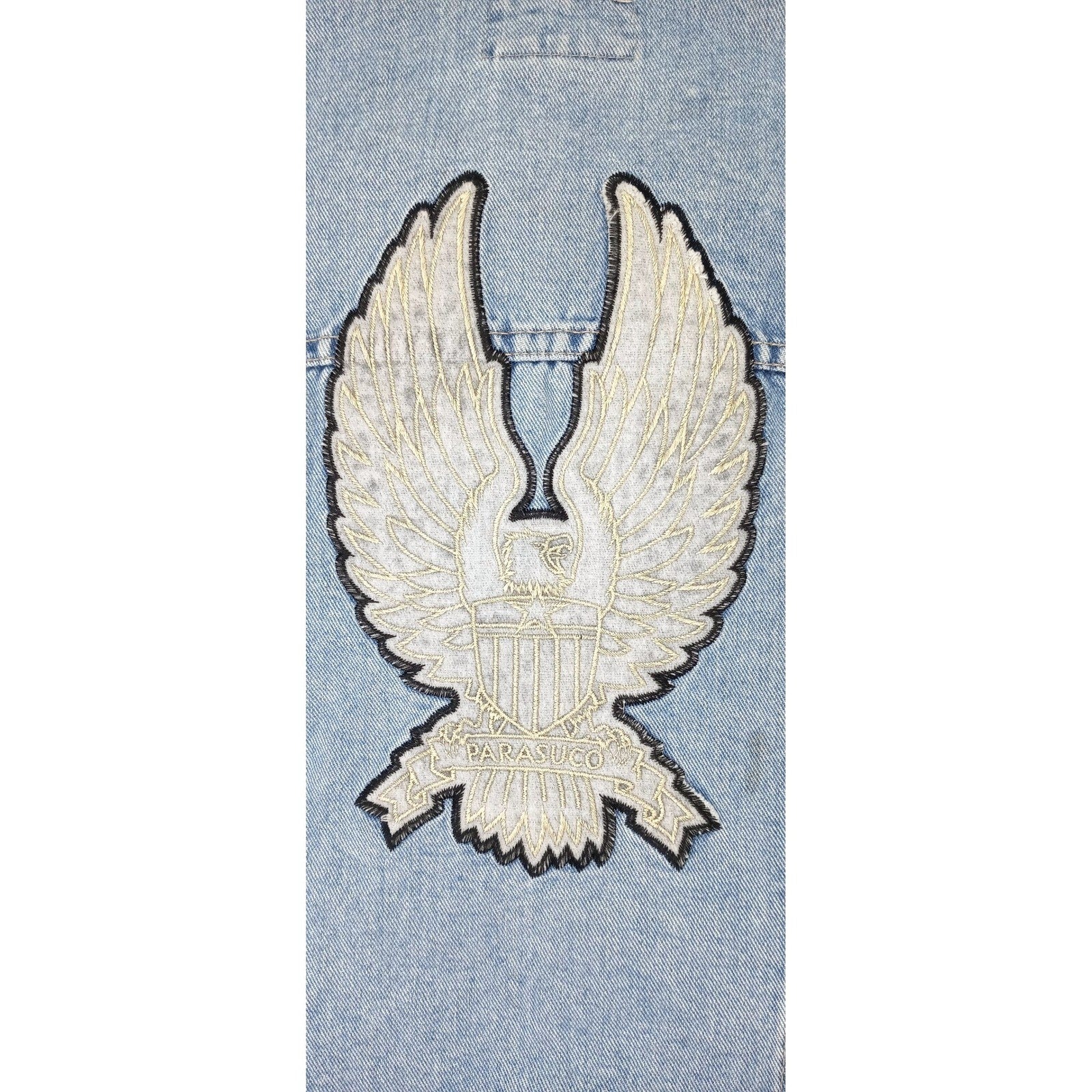 PARASUCO Womens M/M Blue Denim Eagle Patch Sleeveless Vest Jacket