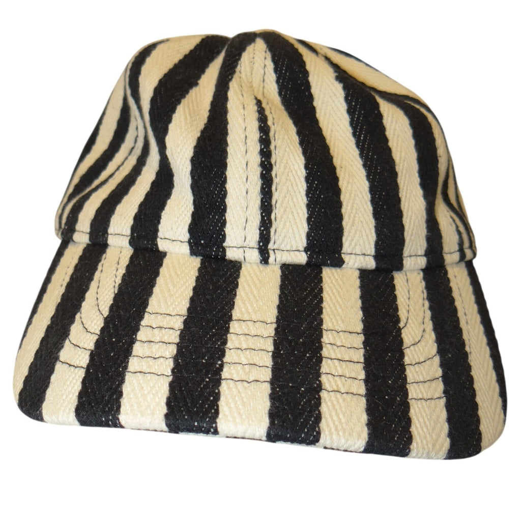 Black and Cream Vertical Striped Denim Baseball Cap Adjustable Strapback Hat