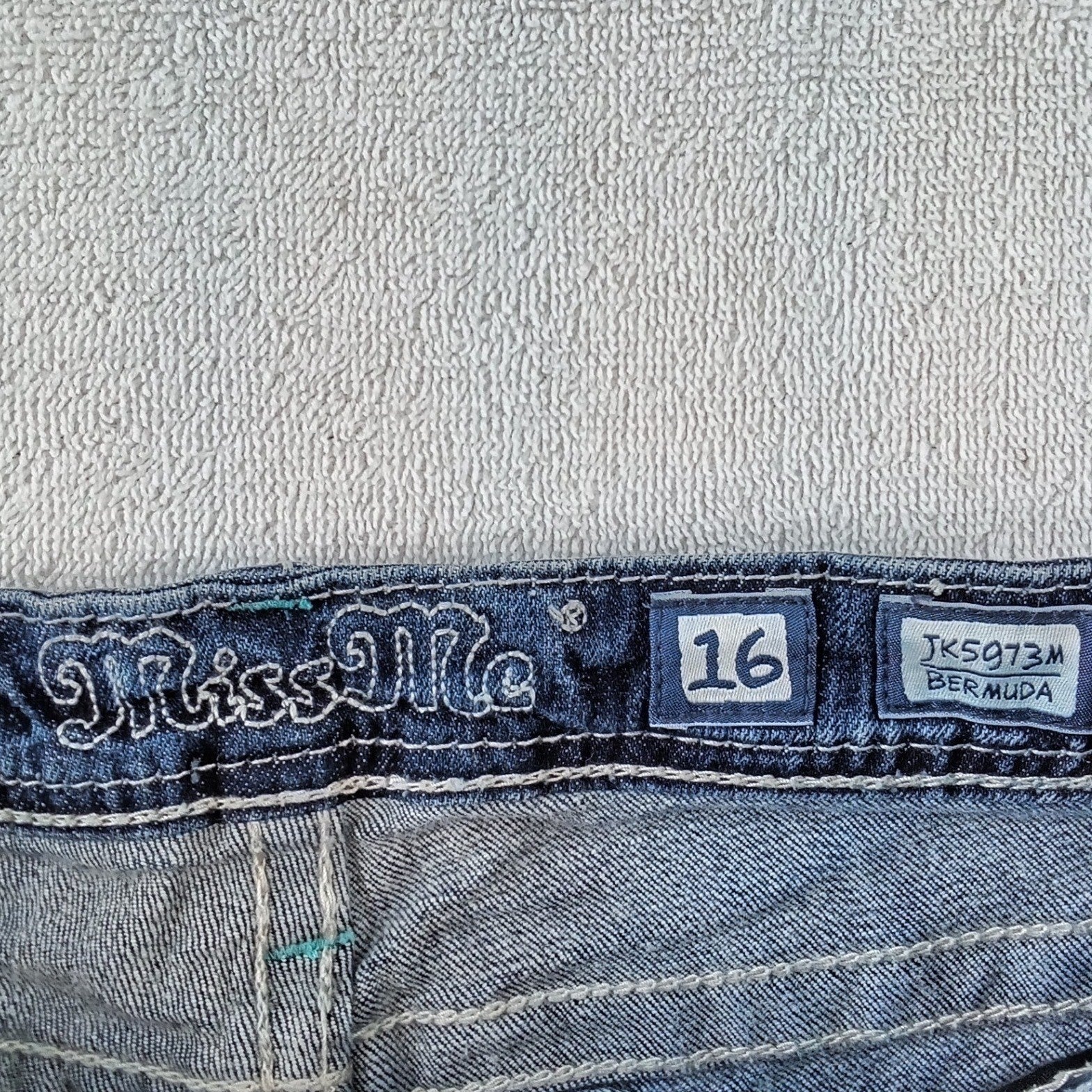 Miss Me Girls Size 16 Bermuda Cut-Off Denim Shorts Dark Wash Embroidered