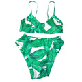 Unbranded Tropical Banana Leaf Print High Waisted Bikini Set Green White Medium