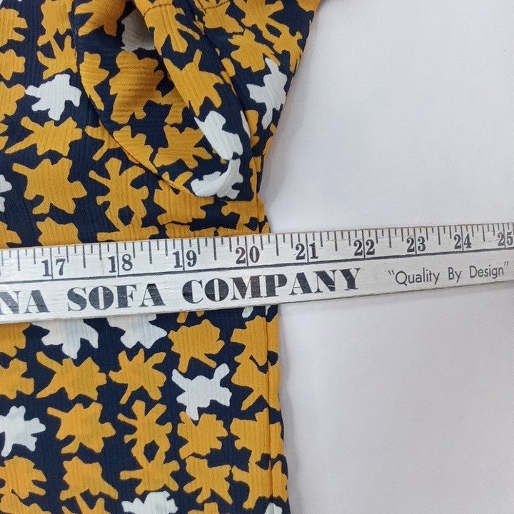 Laura and Jayne Womens Top Size 10 Mustard Navy White Floral Short Sleeve