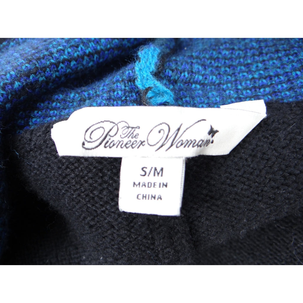 The Pioneer Woman Black Blue Geometric Print Open Front Cardigan Sweater S M