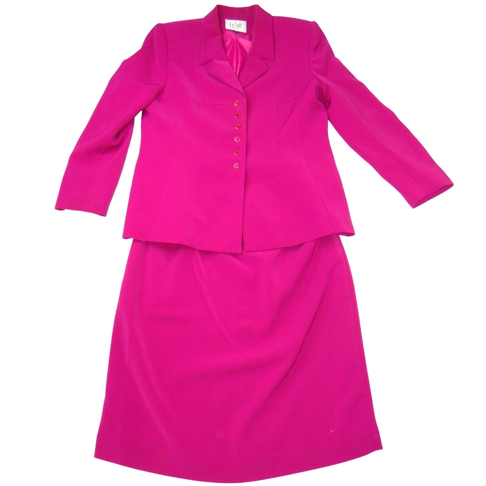 Le Suit Vintage Petite Women Magenta Pink 2 Piece Skirt Suit Blazer Set Size 10P