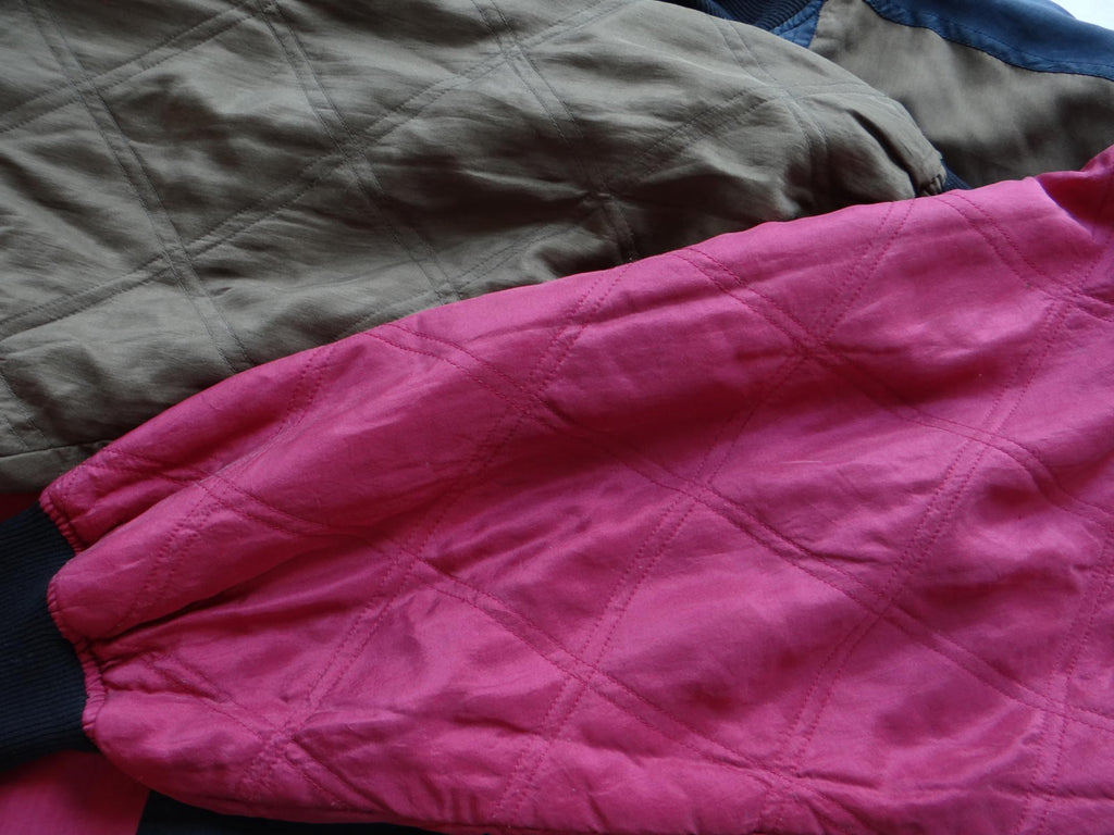90's vintage Street Scenes Men's Quilted Silk Colorblock Jacket Large