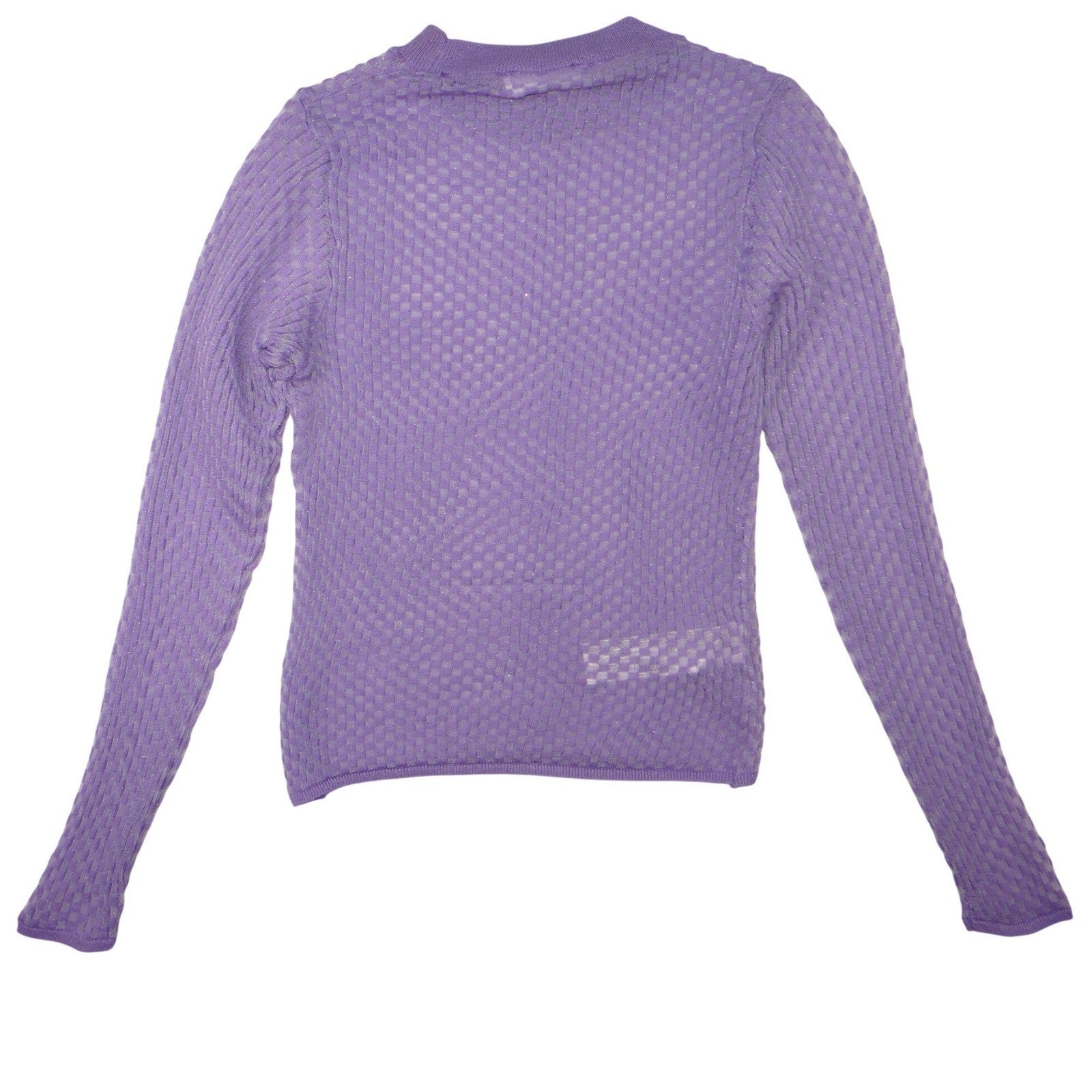 MNG MANGO Lavender Textured Knit Long Sleeve Sweater Top Sheer Sparkle Size S