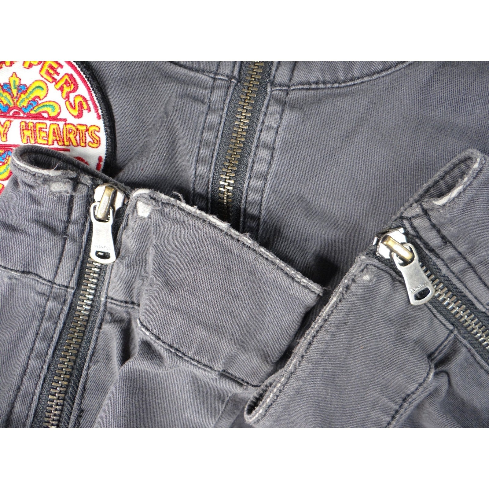 Express Gray Utility Jacket Women's Size L Patches Military Style