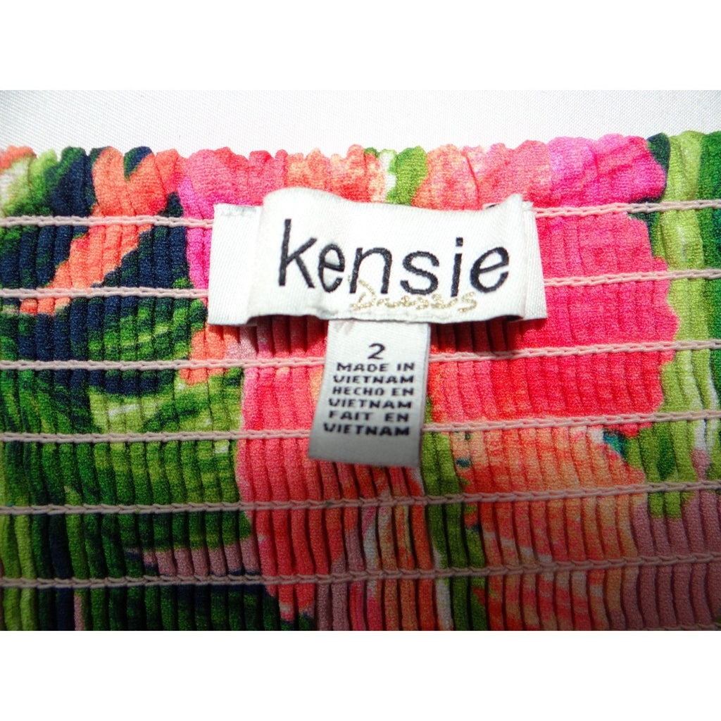 Kensie Womens Pink Tropical Floral Hibiscus Smocked Midi Dress Size 2
