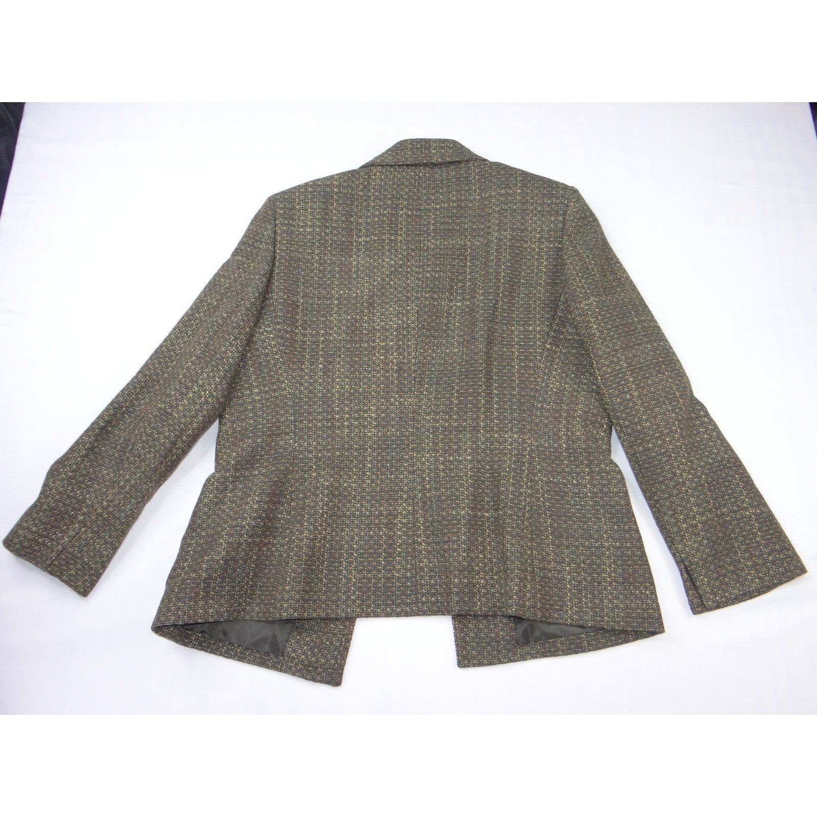 Vintage Kasper Women 14P Tweed Blazer Jacket Olive Green Brown Earth Tone Sz 14