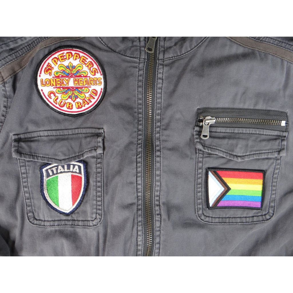 Express Gray Utility Jacket Women's Size L Patches Military Style