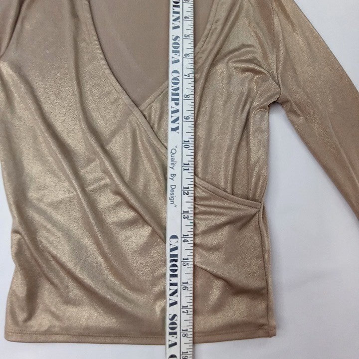Forever 21 Metallic Wrap Long Sleeve Top Gold Shimmer Glam Party