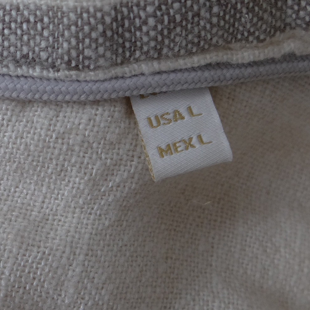 Porter & Ash Mens Large Linen Blend Striped Short Sleeve Button Up Shirt Cream