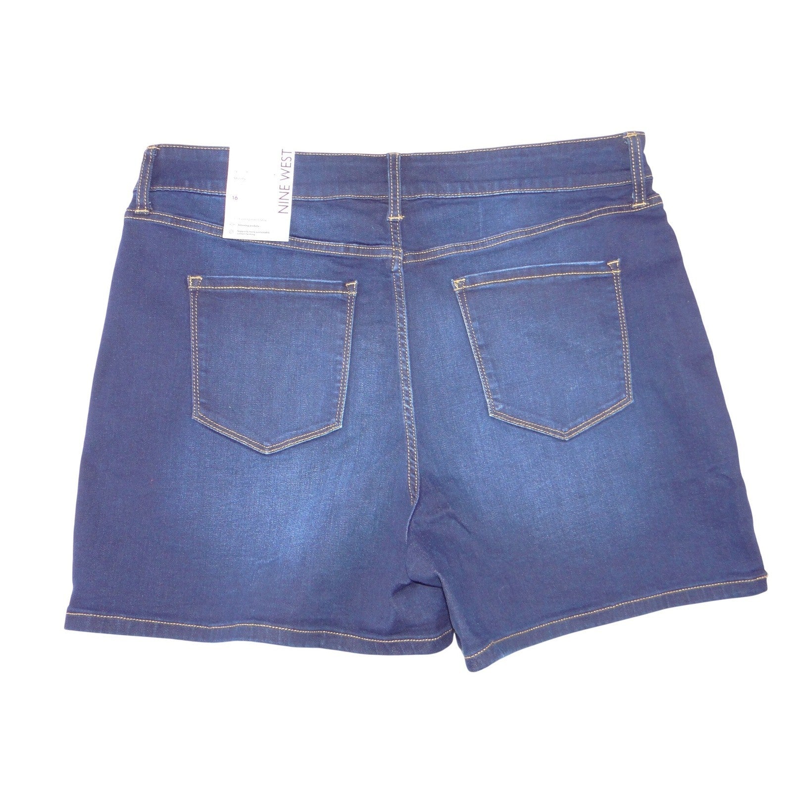 NWT-Nine West Womens High Rise Button Fly Denim Shorts Dark Wash Rinse