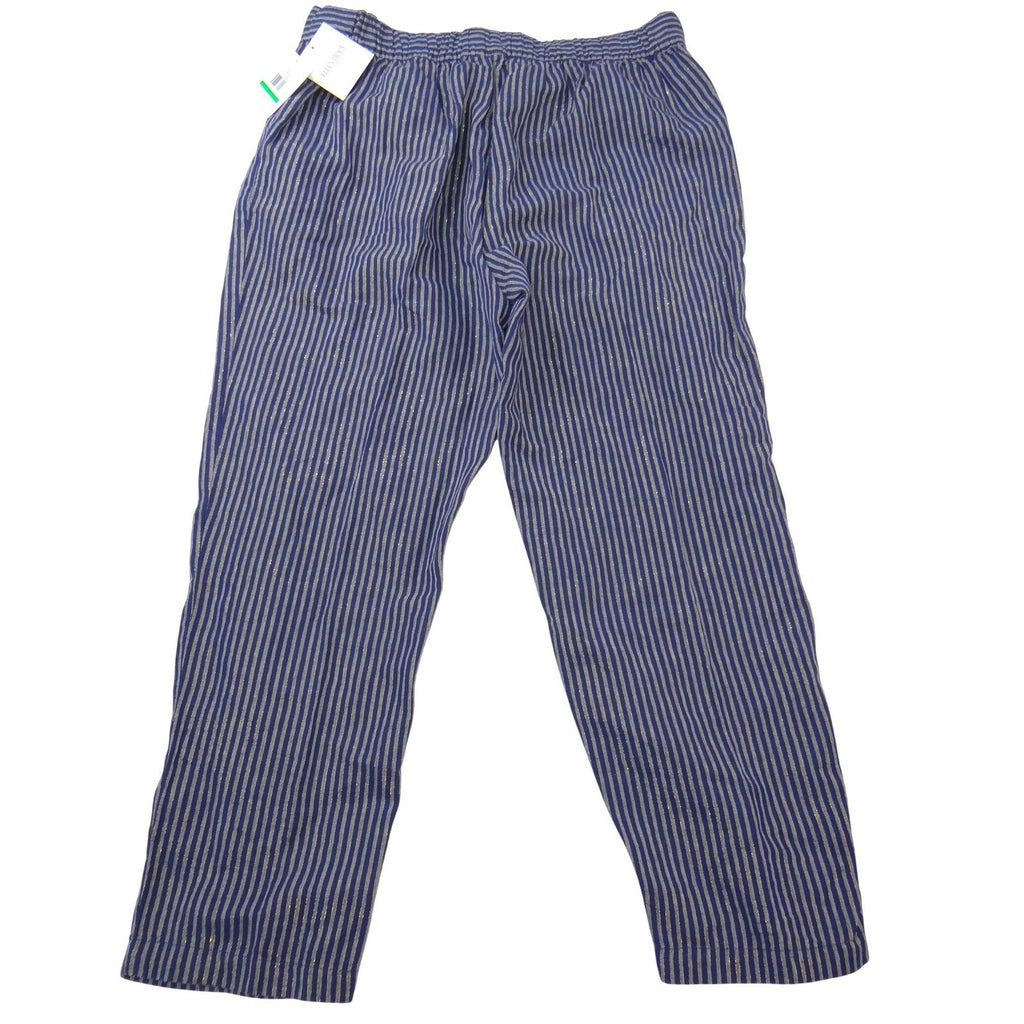 NWT-Ellen Tracy Linen Striped Drawstring Pants Navy Gold Metallic Joggers L