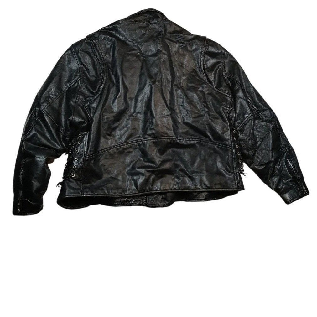Vintage Men's Black Genuine Leather Motorcycle Jacket Belted MADE IN USA