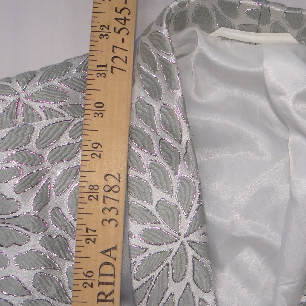 St. Patrick Mens 3XL Silver Floral Brocade Dinner Jacket Blazer & Bow Tie 508-6