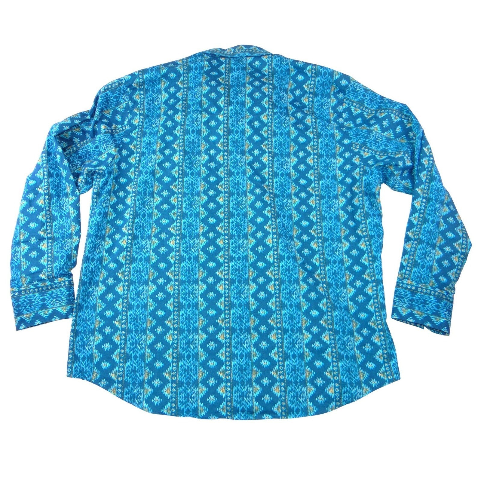 Wrangler Mens Blue Southwestern Geometric Pearl Snap Western Shirt XXL