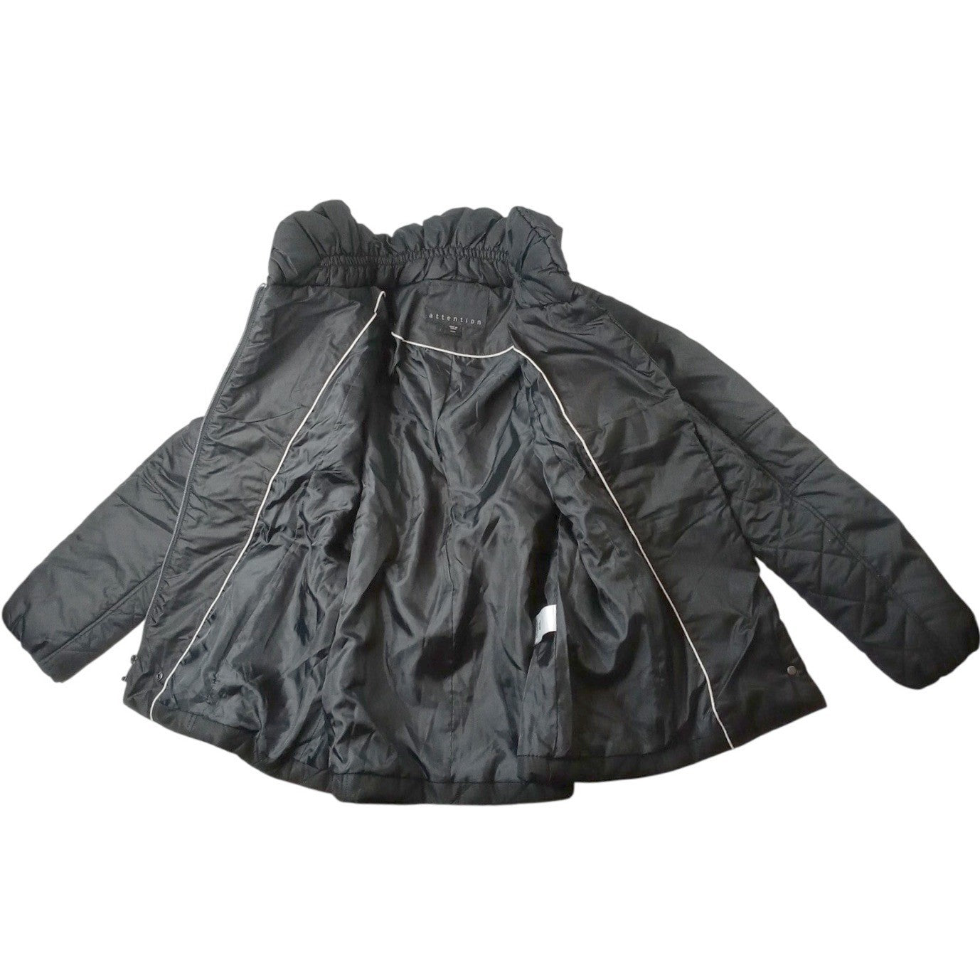 NWT Vintage Black Quilted Belted Puffer Jacket Stand Collar Full Zip Women's M