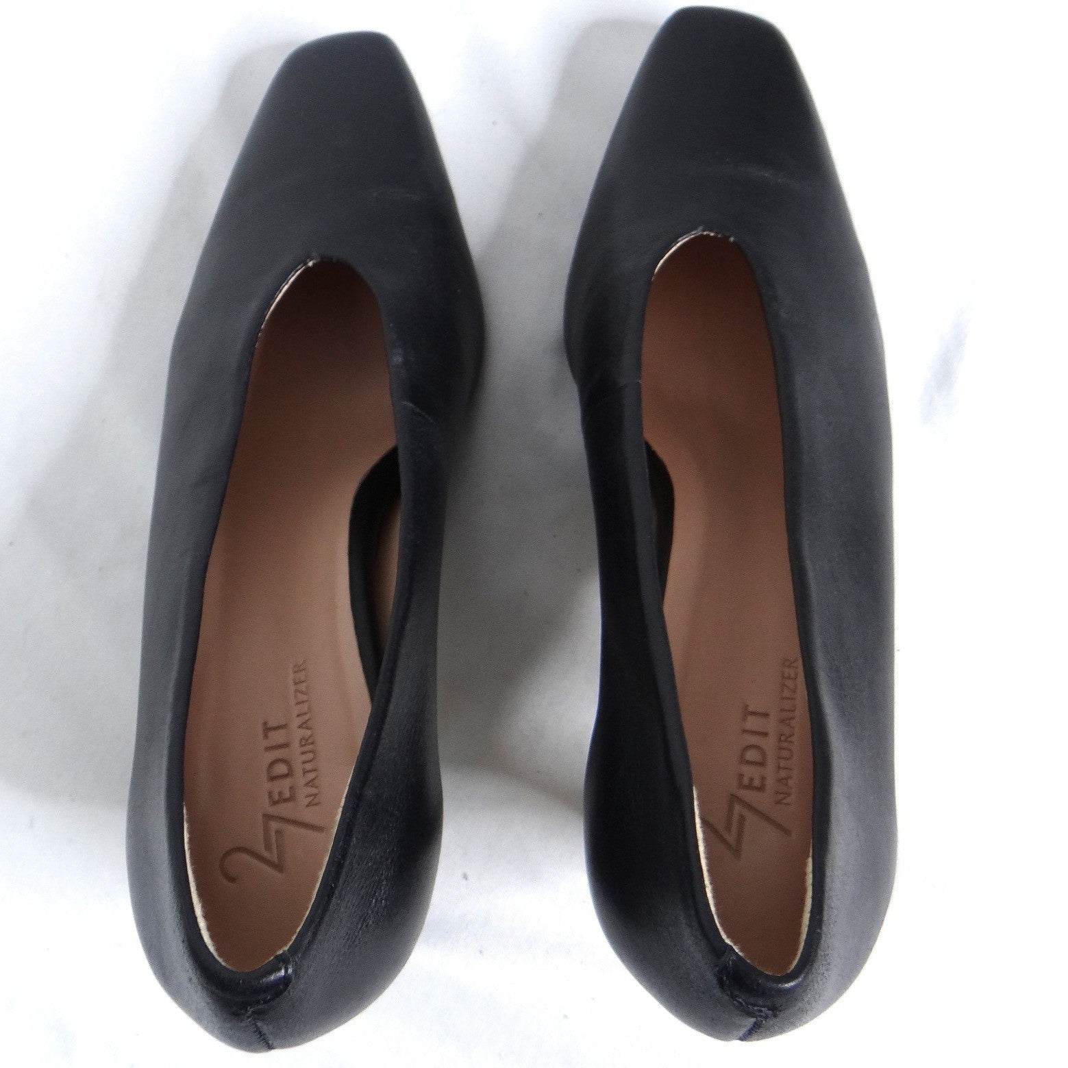 27 Edit Naturalizer Womens Black Leather Square Toe Kitten Heel Pumps Size 9.5