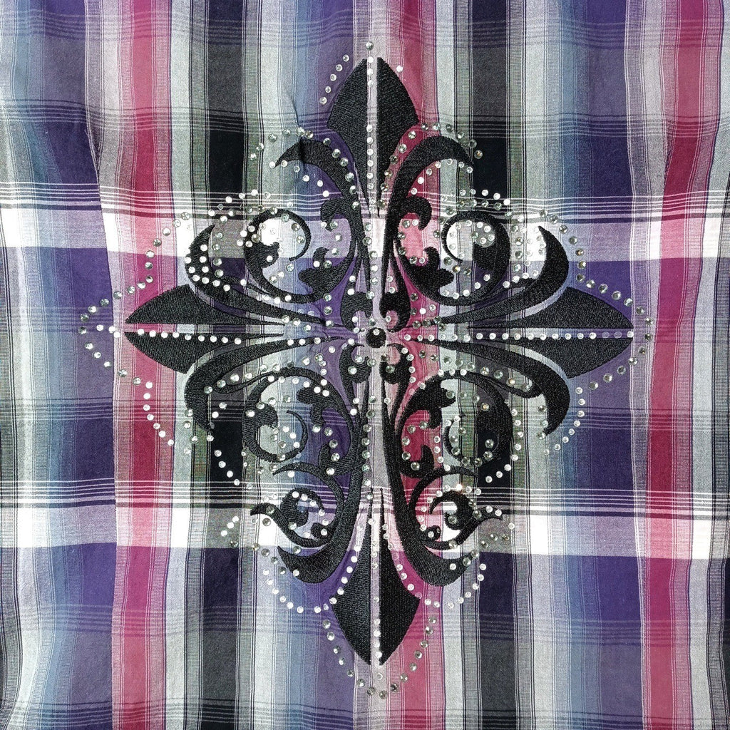 Y2K Maurice's Plaid Shirt Rhinestone Embellished Lace Western Style Women's Med