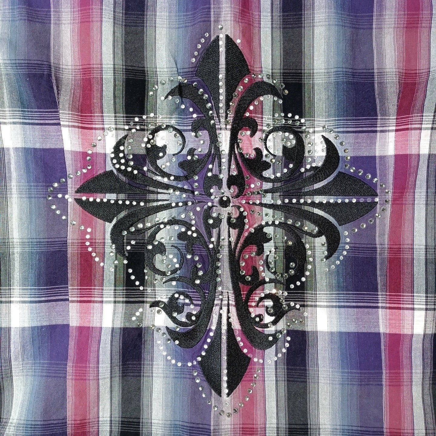 Y2K Maurice's Plaid Shirt Rhinestone Embellished Lace Western Style Women's Med
