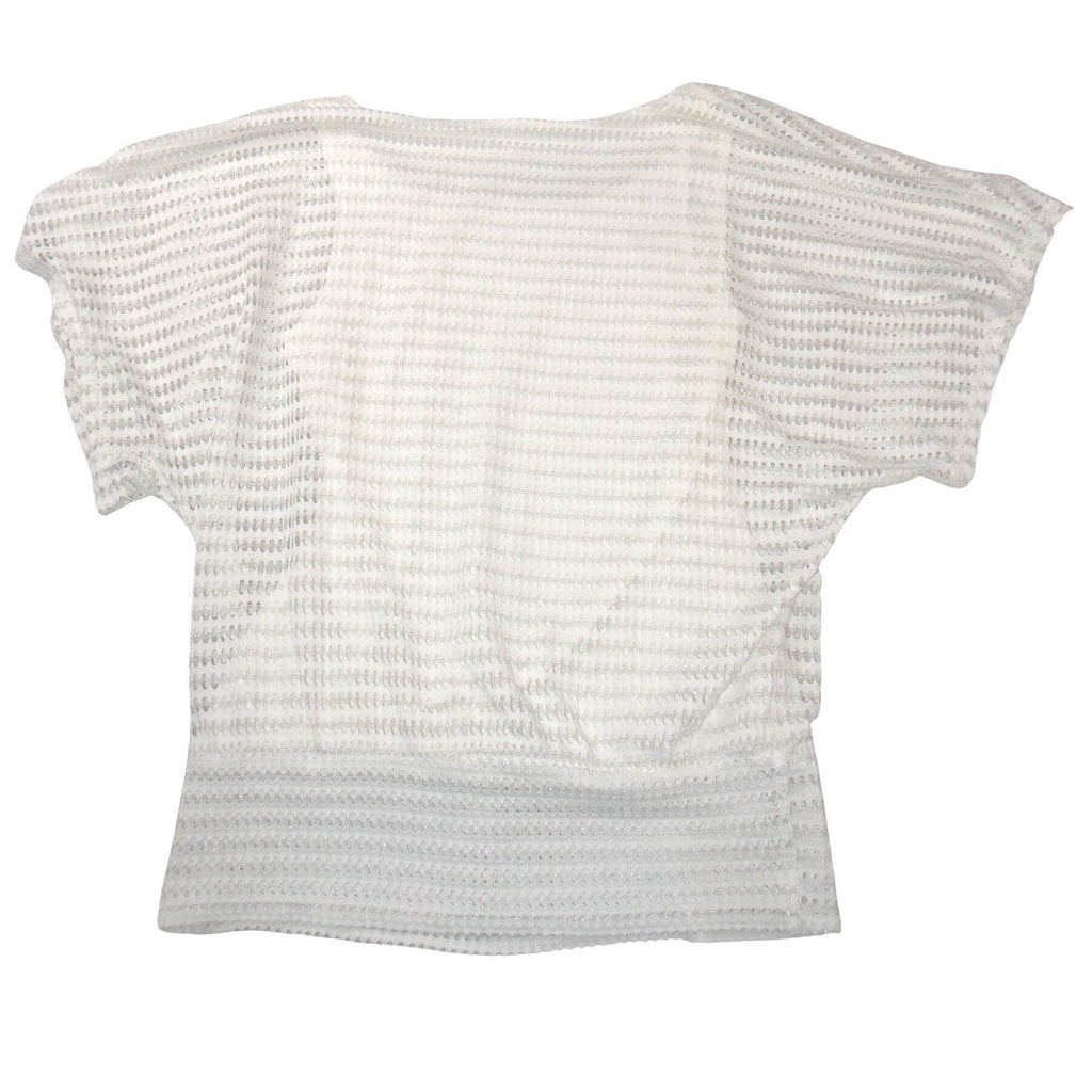 Studio Y Womens White Silver Mesh Dolman Sleeve Banded Hem Blouse Size M