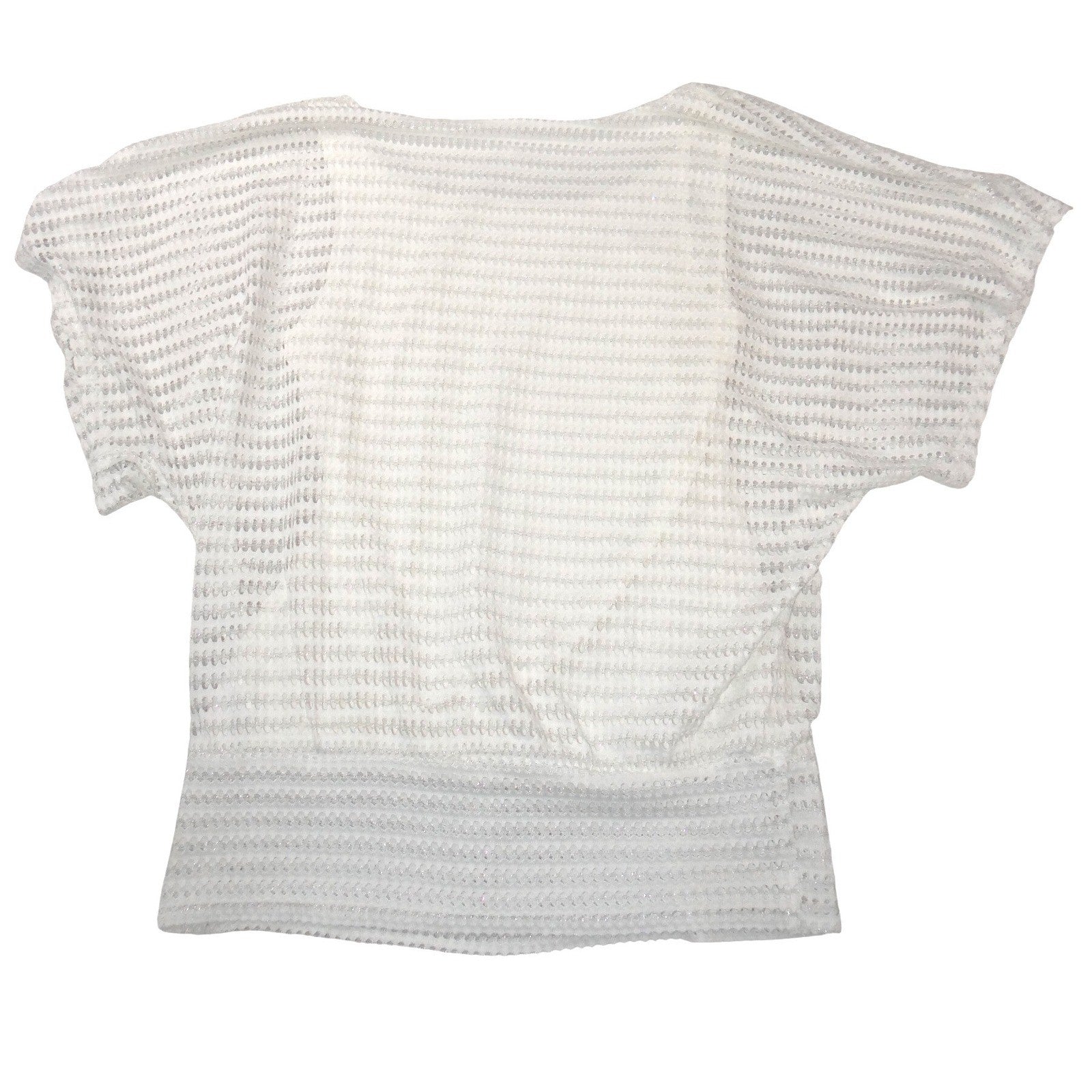 Studio Y Womens White Silver Mesh Dolman Sleeve Banded Hem Blouse Size M
